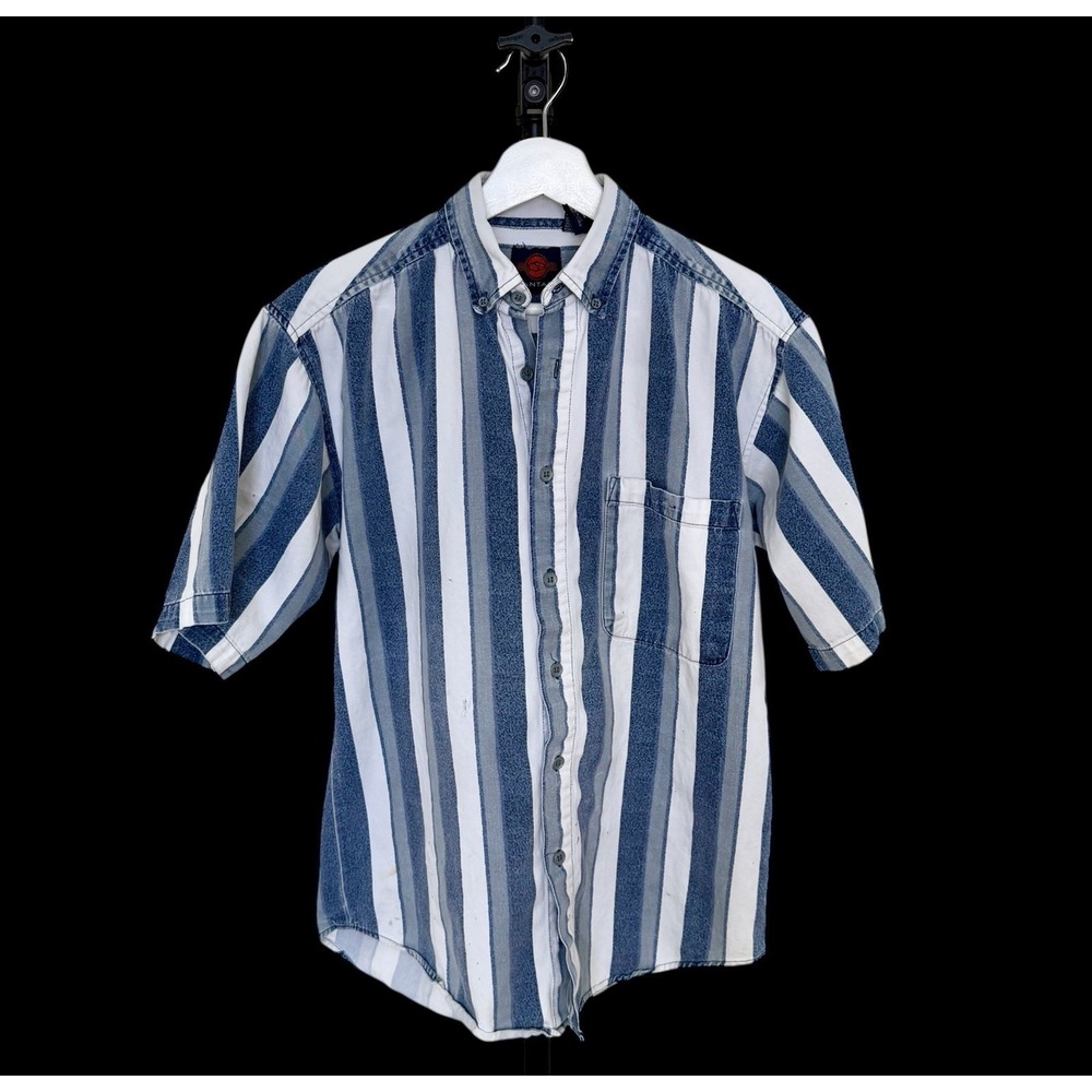 Vintage Santana Shirt Small Blue Striped Button Up‎ Denim Casual 90s Distressed